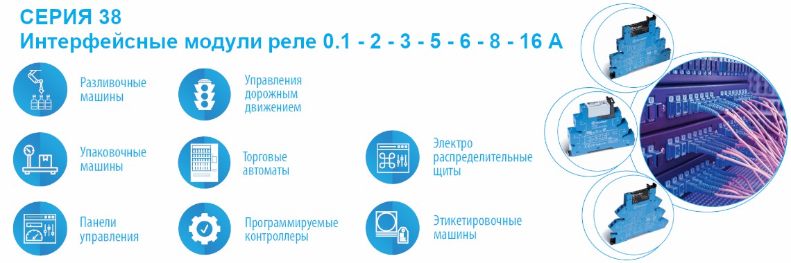 СЕРИЯ 38 Интерфейсные модули реле 0.1 - 2 - 3 - 5 - 6 - 8 - 16A